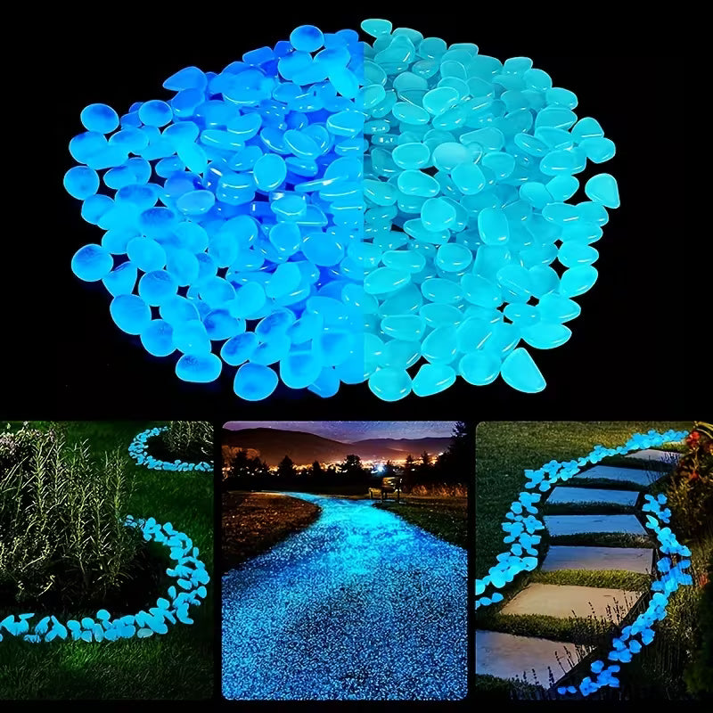 Glow-in-the-Dark Pebbles, 480pcs - Decorative Stones for Pathways, Gardens, and Pools, DIY Outdoor Decorative Rocks