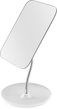 7.8" x 6.1" Rechargeable Travel Makeup Mirror with Lights and Magnification 10X, Foldable Stand with Adjustable Height & Angle, 3 Light Colors LED Lighted Vanity Mirror (White)
