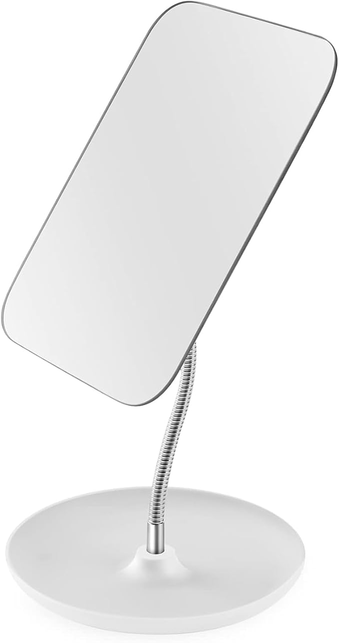 7.8" x 6.1" Rechargeable Travel Makeup Mirror with Lights and Magnification 10X, Foldable Stand with Adjustable Height & Angle, 3 Light Colors LED Lighted Vanity Mirror (White)
