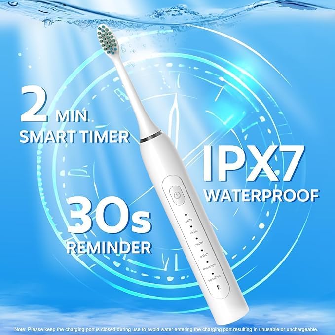 Electric Toothbrush - 6 Modes with Pressure Sensor, Smart Timer，Rechargeable Toothbrushes with 8 Brush Heads,Whitening & Sensitive Teeth Care ，30 Days Long Battery Life