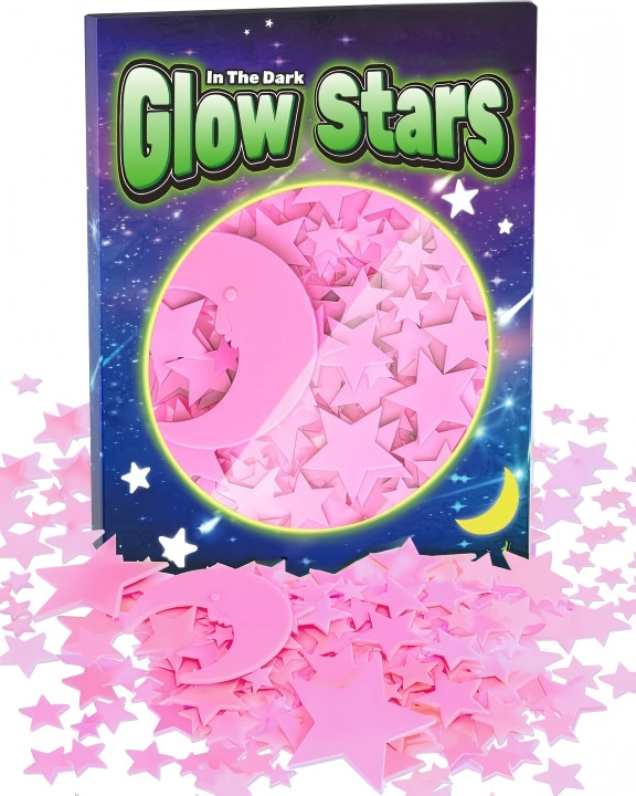 201 Pcs Glow in The Dark Stars Stickers for Ceiling Bedroom, Stocking Stuffers for Kids Ages 3-5, 4-8, 8-12, Boys Girls Room Decor Wall Stickers Stocking Stuffers for Toddler-Pink