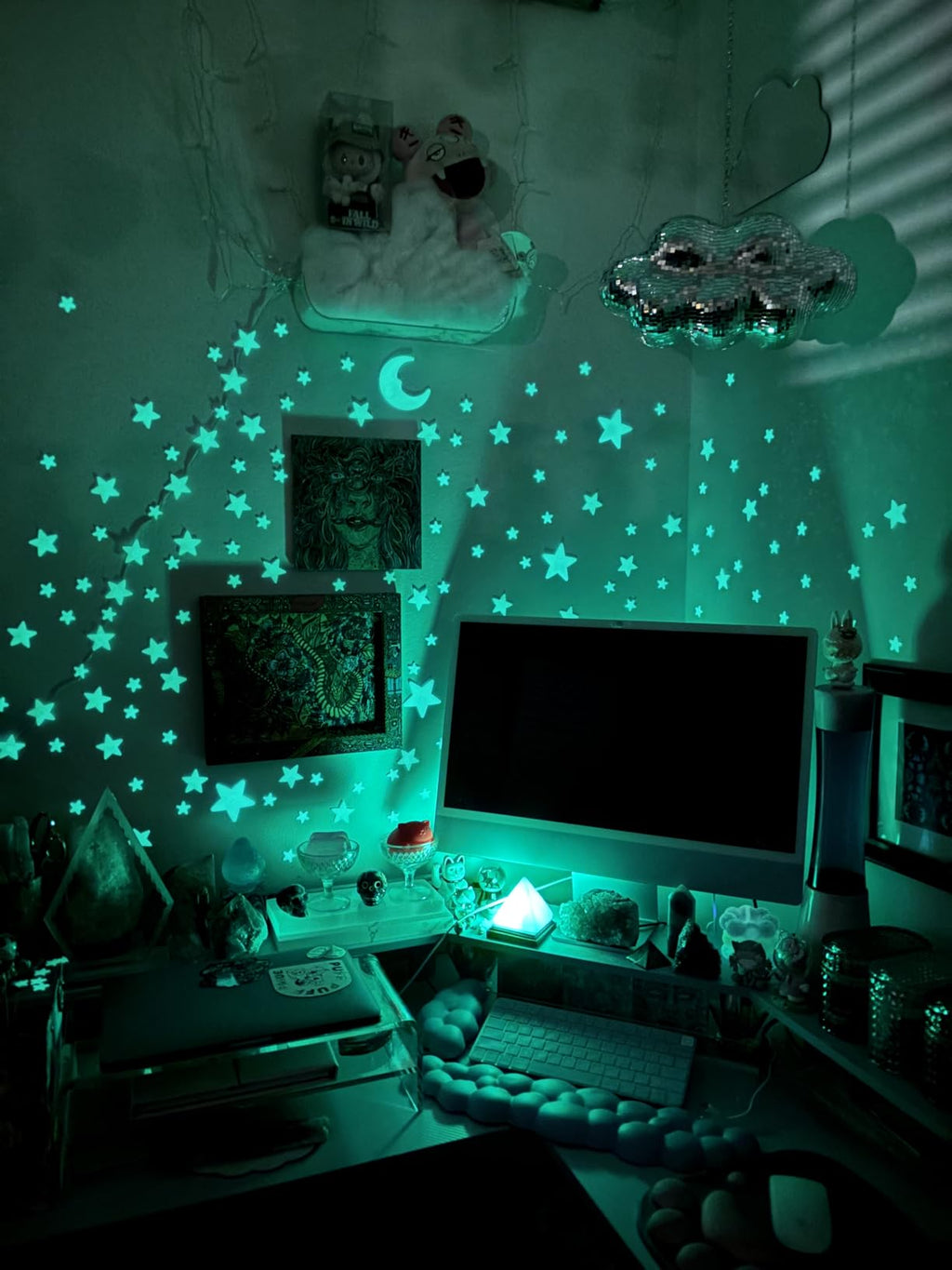 201 Pcs Glow in The Dark Stars Stickers for Ceiling, Toddler Stocking Stuffers Wall Room Decor Gifts, Luminous 3D Glowing Stars Easter Basket Stuffers for Kids Boys Girls - Pink