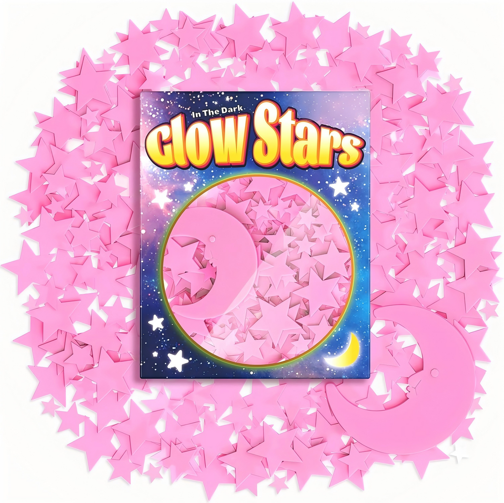 201 Pcs Glow in The Dark Stars Stickers for Ceiling, Toddler Stocking Stuffers Wall Room Decor Gifts, Luminous 3D Glowing Stars Easter Basket Stuffers for Kids Boys Girls - Pink