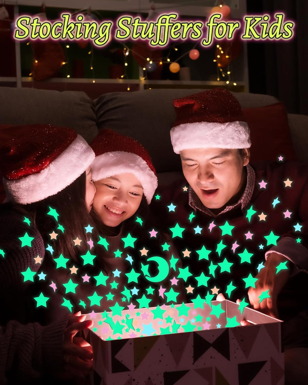 201 Pcs Glow in The Dark Stocking Stuffers for Kids Ages 3-5, 4-8, 8-12, Boys Girls Room Decor Wall Stickers Stocking Stuffers for Toddler-Multi Stars Stickers for Ceiling Bedroom,