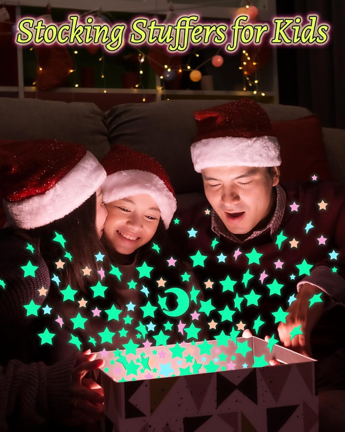 201 Pcs Glow in The Dark Stocking Stuffers for Kids Ages 3-5, 4-8, 8-12, Boys Girls Room Decor Wall Stickers Stocking Stuffers for Toddler-Multi Stars Stickers for Ceiling Bedroom,