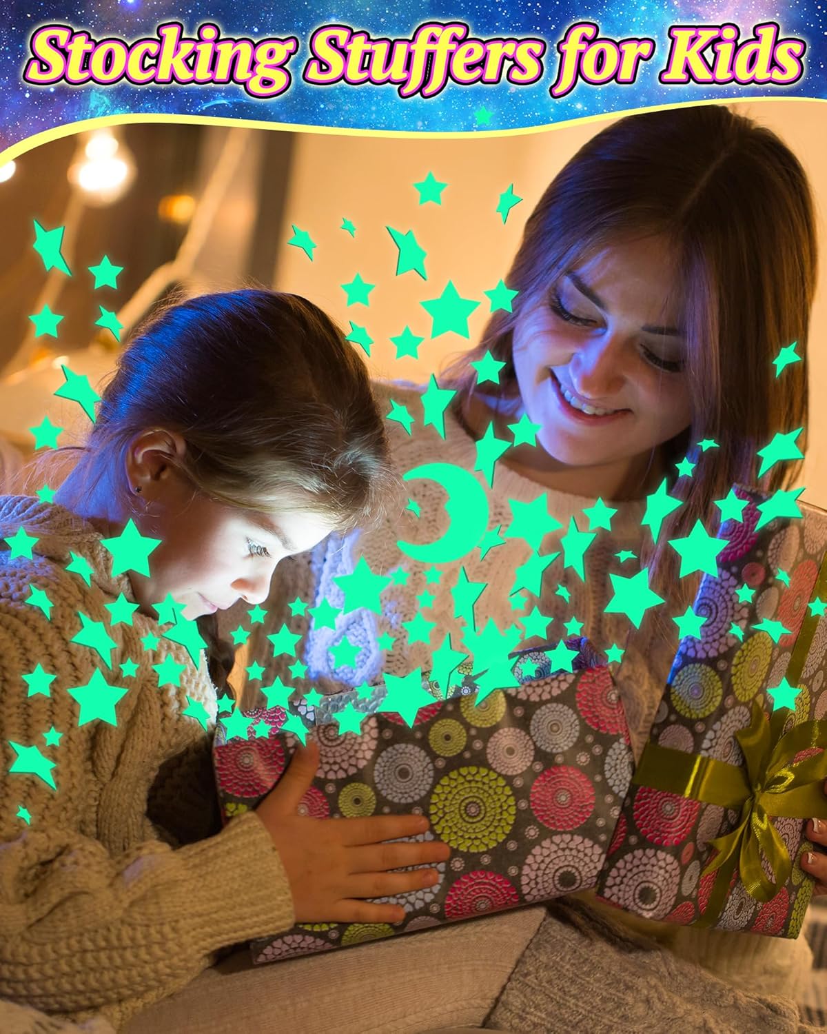 201 Pcs Glow in The Dark Stars Stickers for Ceiling, Toddler Wall Room Decor Gifts, Luminous 3D Glowing Stars Stocking Stuffers for Kids Boys Girls