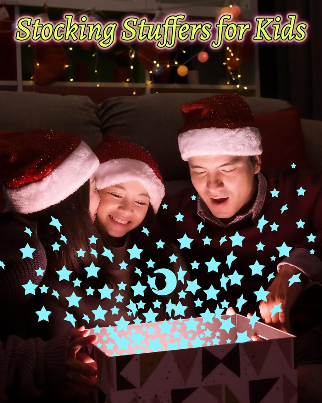 201 Pcs Glow in The Dark Stars Stickers for Ceiling Bedroom, Stocking Stuffers for Kids Ages 3-5, 4-8, 8-12, Boys Girls Room Decor Wall Stickers Stocking Stuffers for Toddler-Blue