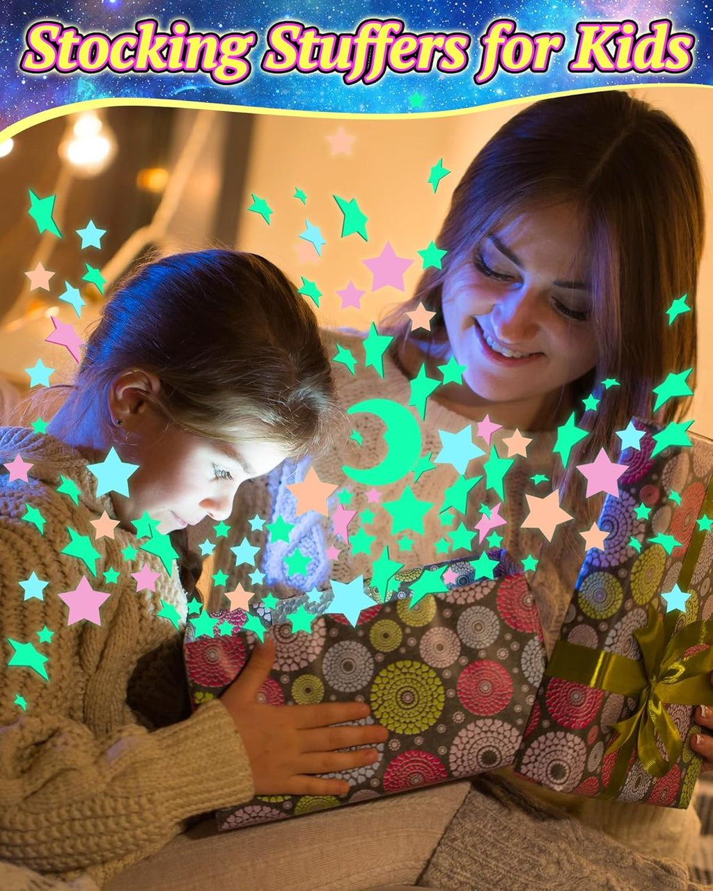 201 Pcs Glow in The Dark Stars Stickers for Ceiling, Toddler Wall Room Decor Gifts, Luminous 3D Glowing Stars Stocking Stuffers for Kids Boys Girls - Multi