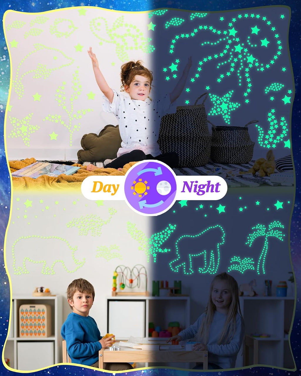 201 Pcs Glow in The Dark Stars Stickers for Ceiling, Toddler Wall Room Decor Gifts, Luminous 3D Glowing Stars Stocking Stuffers for Kids Boys Girls