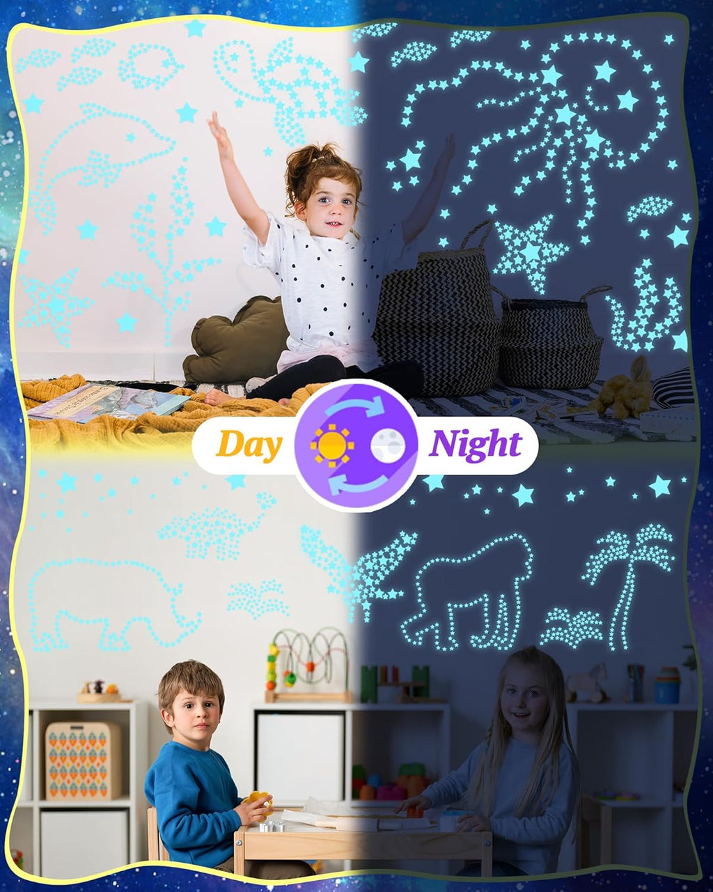 201 Pcs Glow in The Dark Stars Stickers for Ceiling, Toddler Stocking Stuffers Wall Room Decor Gifts, Luminous 3D Glowing Stars Easter Basket Stuffers for Kids Boys Girls - Blue