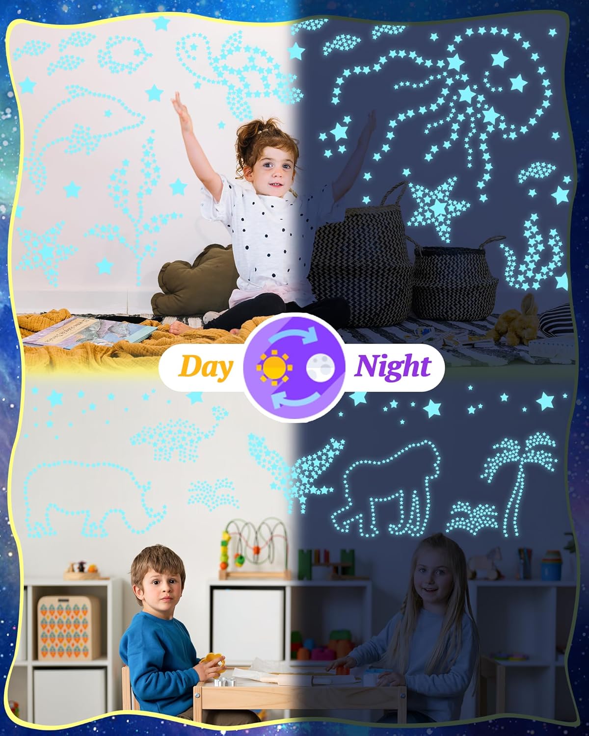 201 Pcs Glow in The Dark Stars Stickers for Ceiling, Toddler Stocking Stuffers Wall Room Decor Gifts, Luminous 3D Glowing Stars Easter Basket Stuffers for Kids Boys Girls - Blue