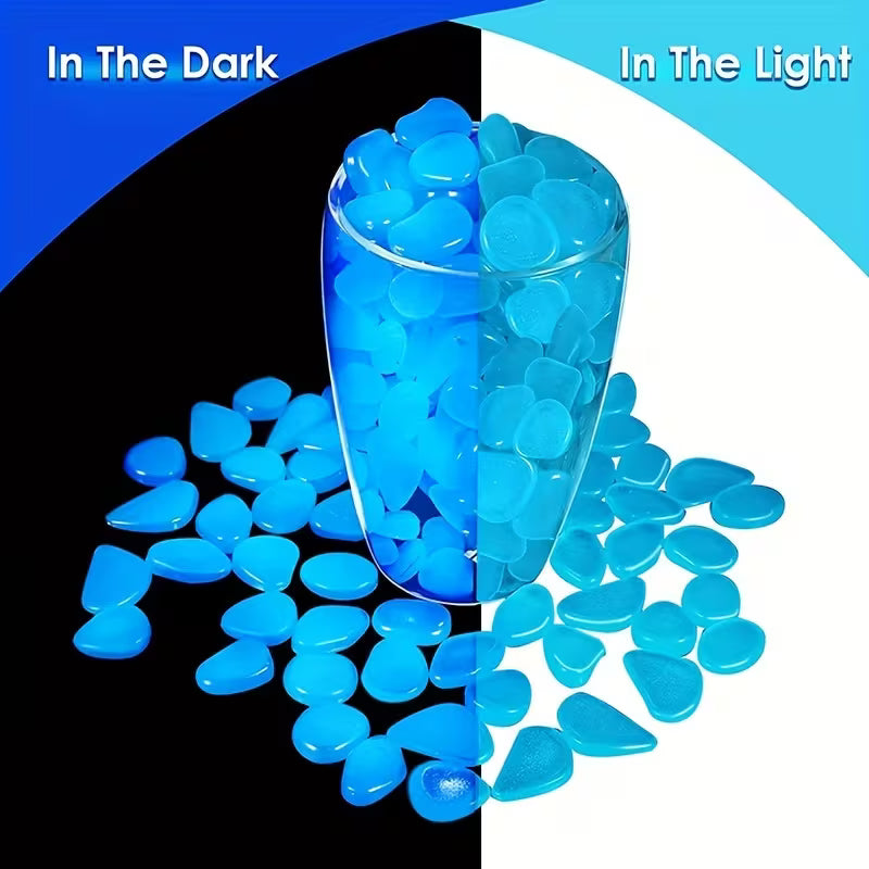 Glow-in-the-Dark Pebbles, 480pcs - Decorative Stones for Pathways, Gardens, and Pools, DIY Outdoor Decorative Rocks